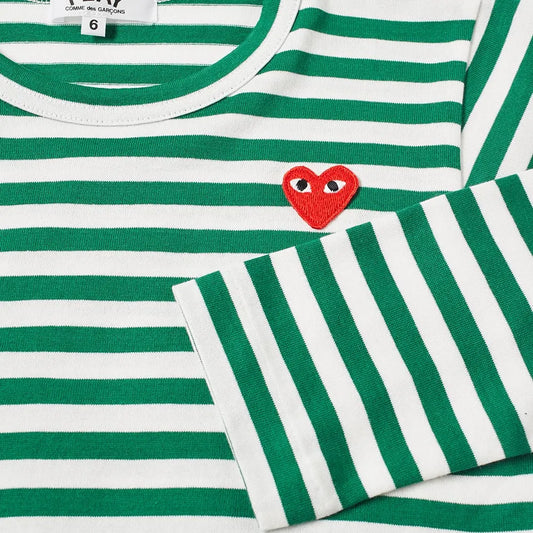 Comme des Garcons PLAY Big Red Heart Striped L/S T-shirt (Women)